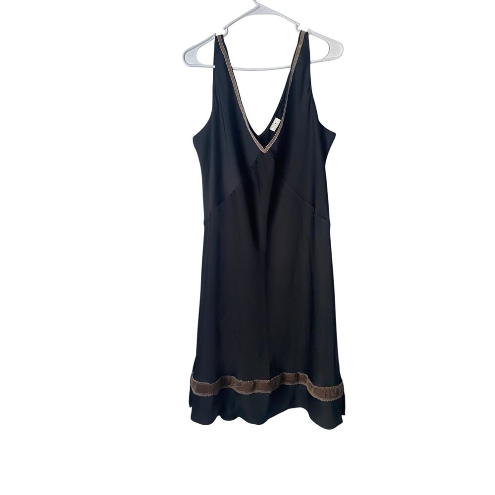 A New Day Slip Dress M/L Black Velvet Trim Quiet Luxury Minimalist Boho Grunge